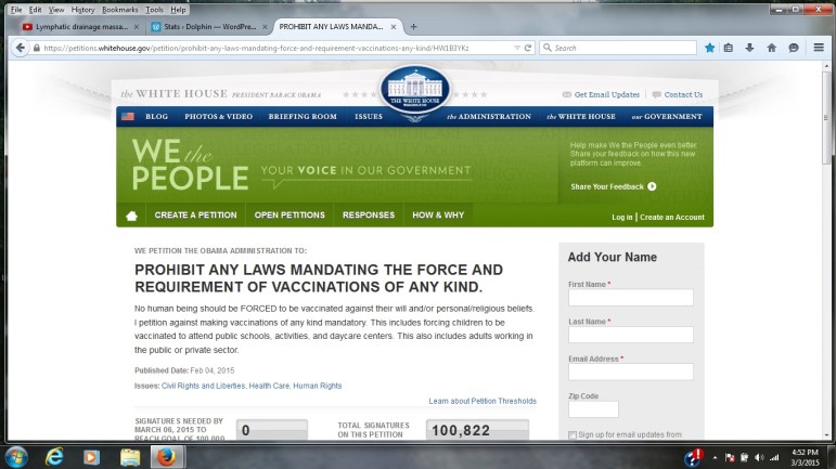 Petition.Against.Forced.Vaccinations.3.3.2015 100k signatures