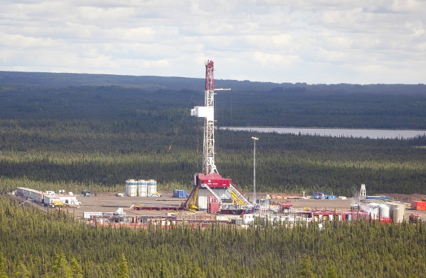 An aerial view of a Nexen well in northeast B.C. A water license for one of its fracking operations near Fort Nelson has been cancelled. Photograph by: Dave Olecko/Vancouver Sun.