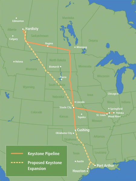 Map of proposed Keystone XL pipeline